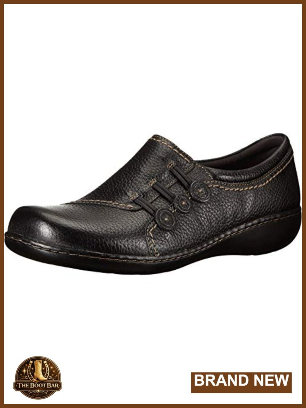 Leather Slip-On Loafer, Classic Black, Comfortable Low-Wedge Sole, Women's Shoe